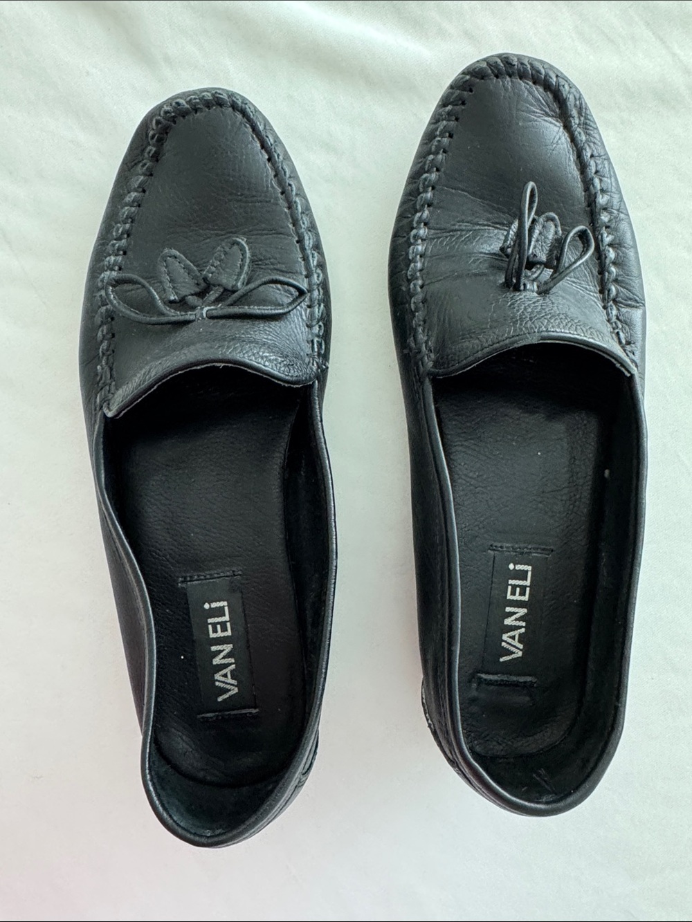 Vaneli Black Leather Bow Moccasin Loafers